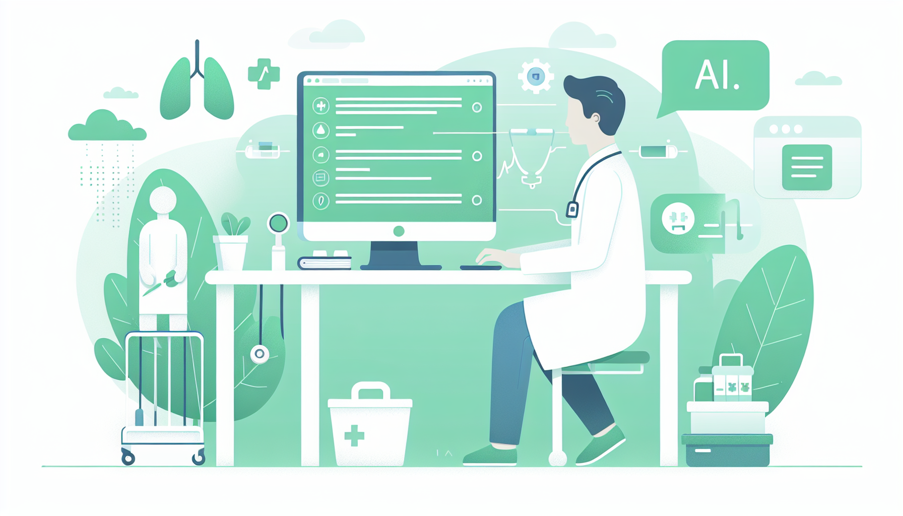 AIを活用して効率的に業務をこなす医療クラークの様子