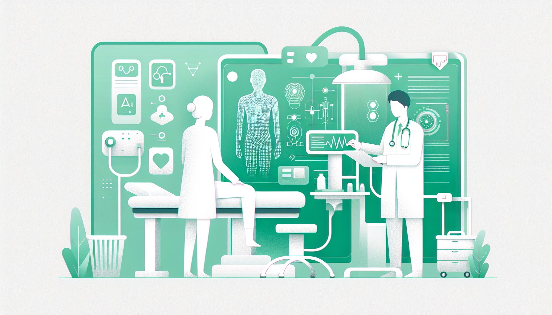 AI技術を活用したクリニックの未来的な診察風景