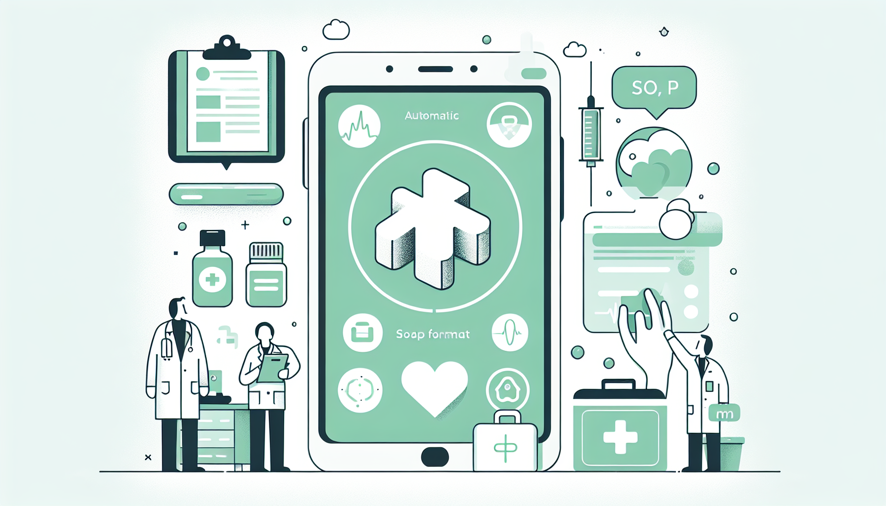 スマクラークの画面でSOAP形式のカルテが自動生成されている様子