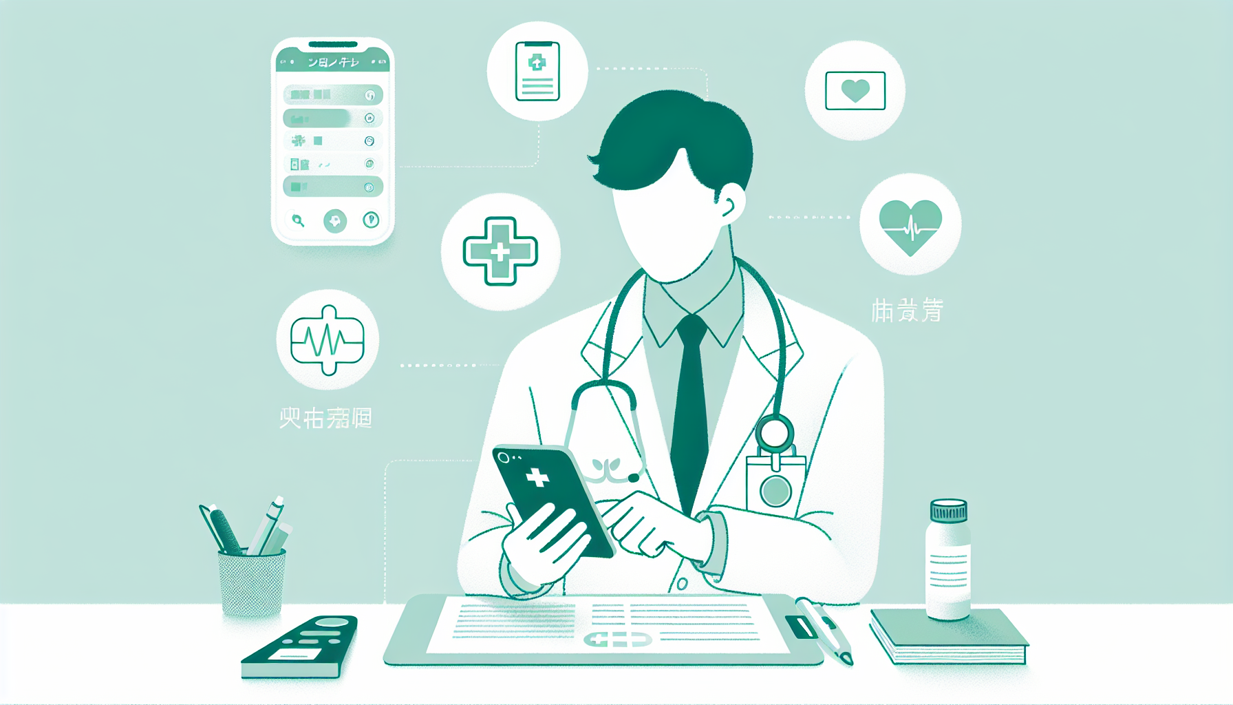 医療現場でスマートフォンやタブレットを使って診察記録を取る医師