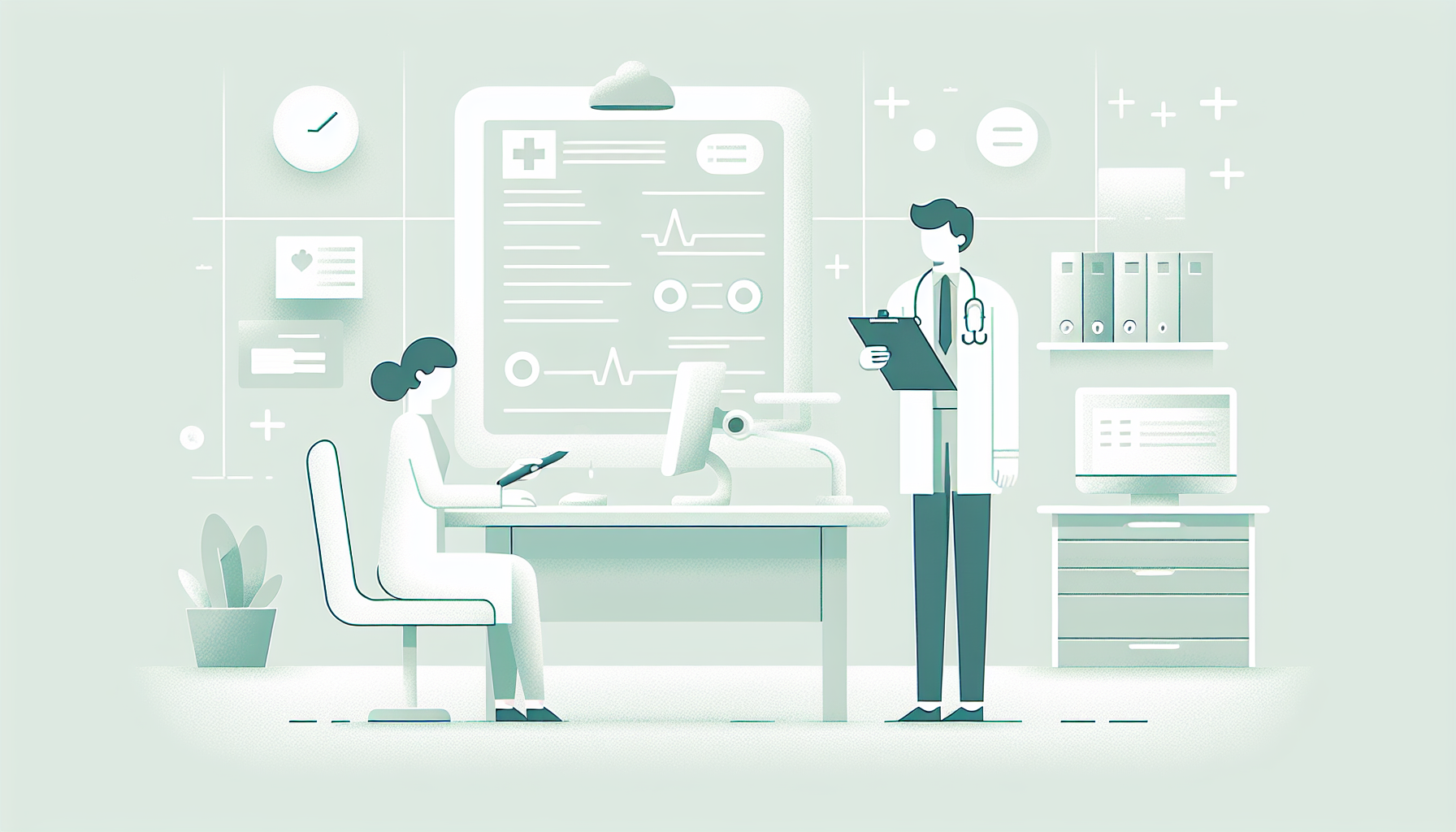 診察室でシュライバーが医師の横でカルテ入力をサポートしている様子