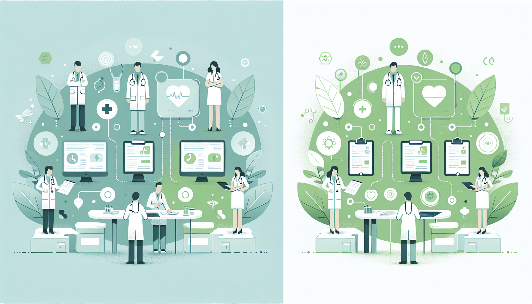 カルテ作成時間の短縮を表すビフォーアフターのイメージ