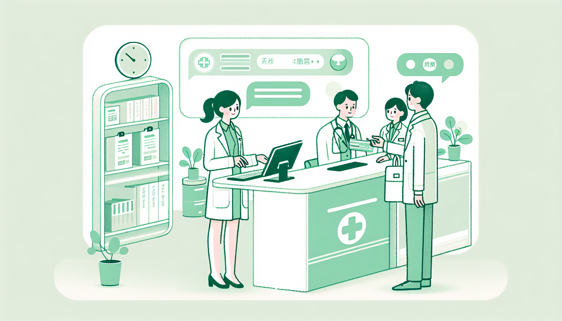 受付でマイナ保険証の利用を説明するスタッフの様子